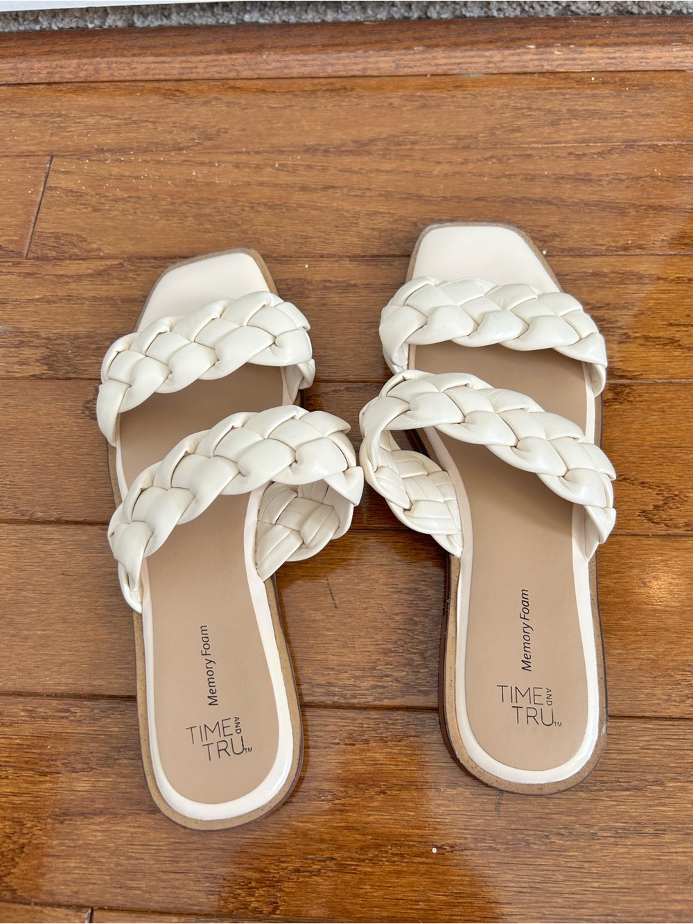 Time and Tru Ivory Braided Double-Strap Slide Sandals